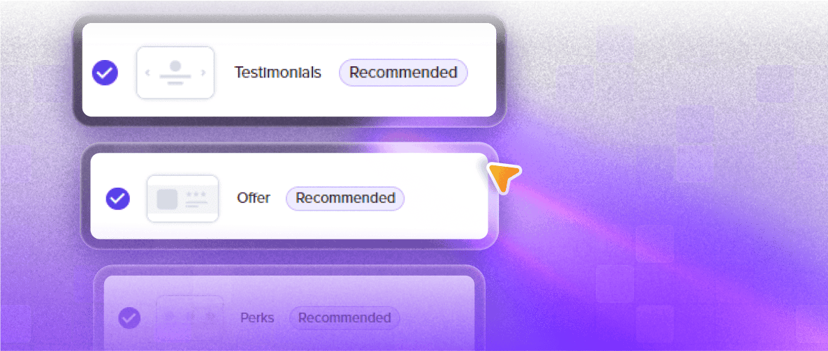 Personalize your landing page by handpicking the sections you want the AI to generate.